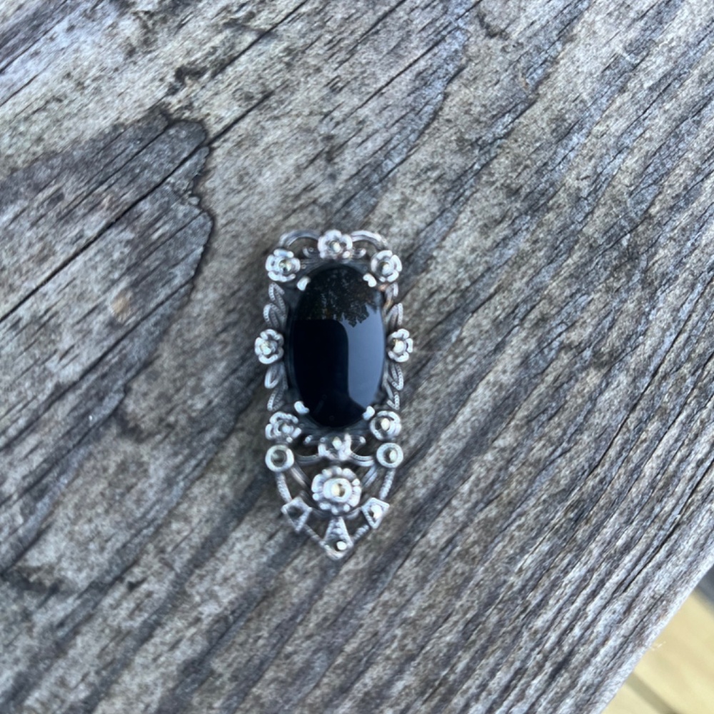 Vintage Antique Sterling Onyx Marcasite Dress Clip Art Deco - Picture 12 of 12
